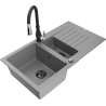 Mexen Matias granitový 1,5-komorový drez s odkvapkávačom a kuchynskou batériou Savita, Šedá - 6502-71-672601-70-B