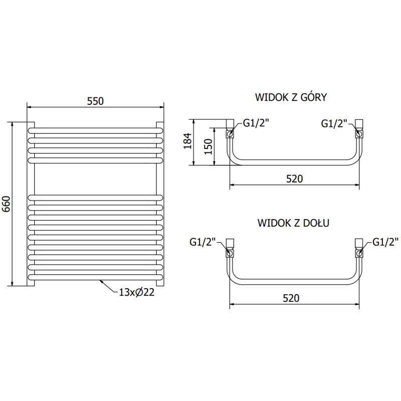 Mexen Apollo kúpeľňový radiátor 660 x 550 mm, 386 W, čierny - W117-0660-550-00-70