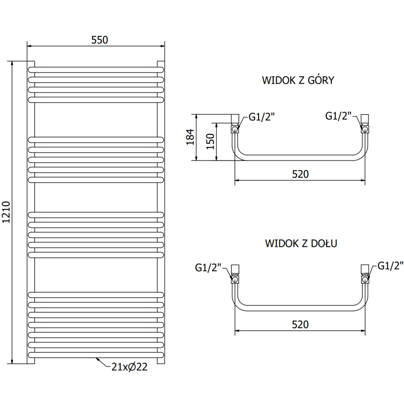 Mexen Apollo kúpeľňový radiátor 1210 x 550 mm, 641 W, biely - W117-1210-550-00-20