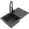 Mexen Pablo granitový jednokomorový drez s odkvapkávačom a kuchynskou batériou Aster, Čierna škvrnitá - 6510-76-73450-70-B