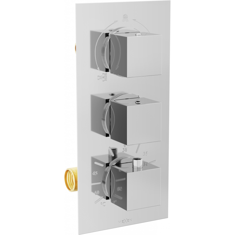 Mexen Cube termostatická vaňovo-sprchová batéria s 3 vývodmi, chrómová - 77503-00