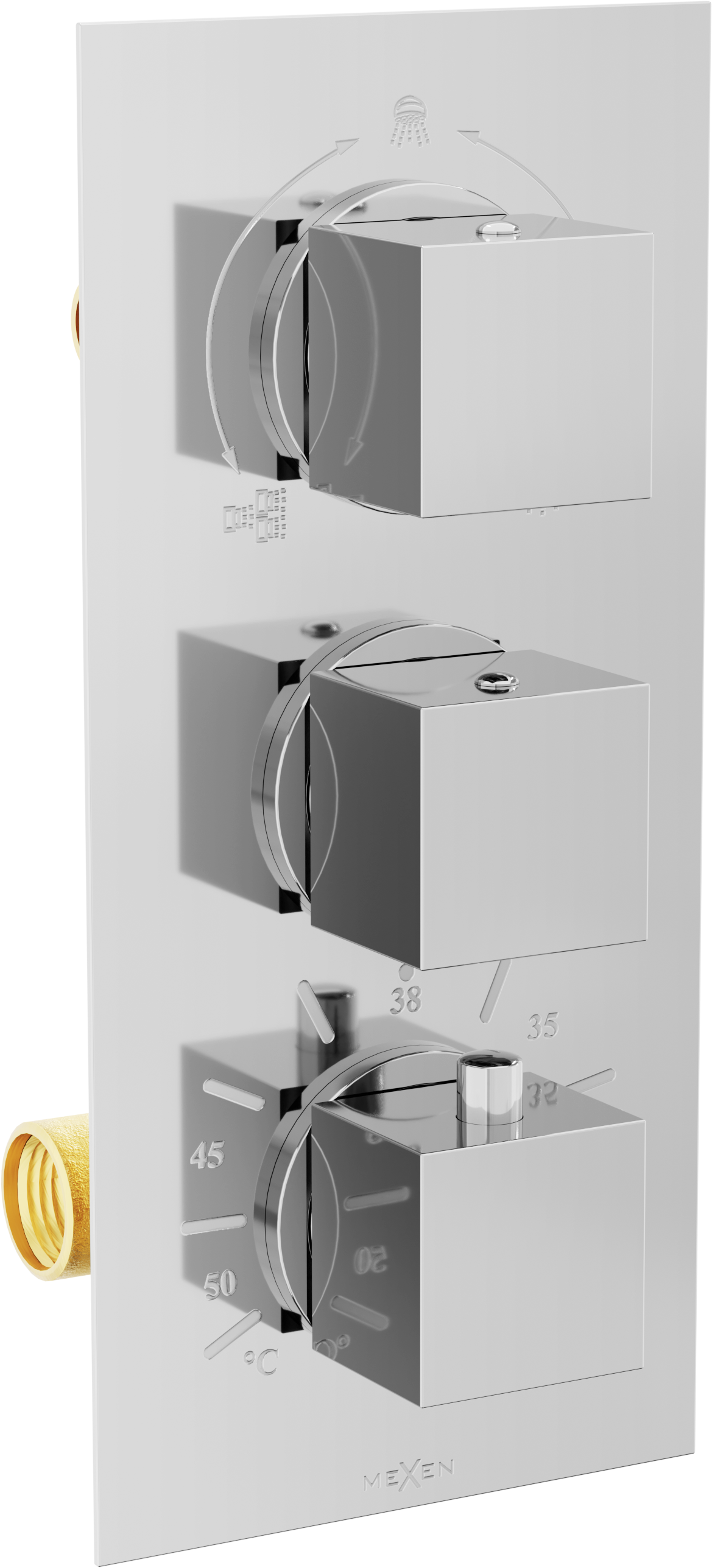 Mexen Cube termostatická vaňovo-sprchová batéria s 3 vývodmi, chrómová - 77503-00