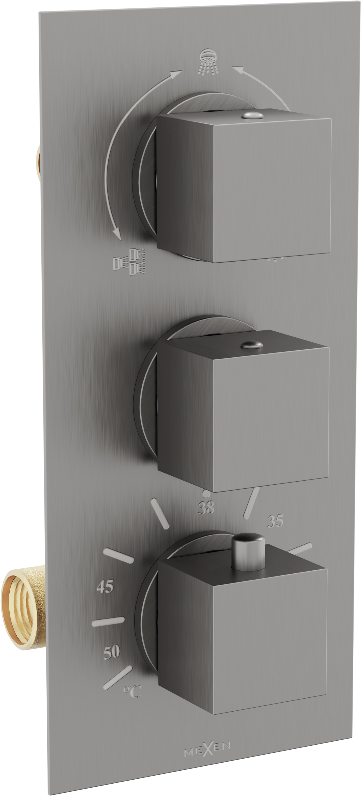 Mexen Cube termostatická vaňovo-sprchová batéria s 3 vývodmi, grafitová čierna - 77503-66