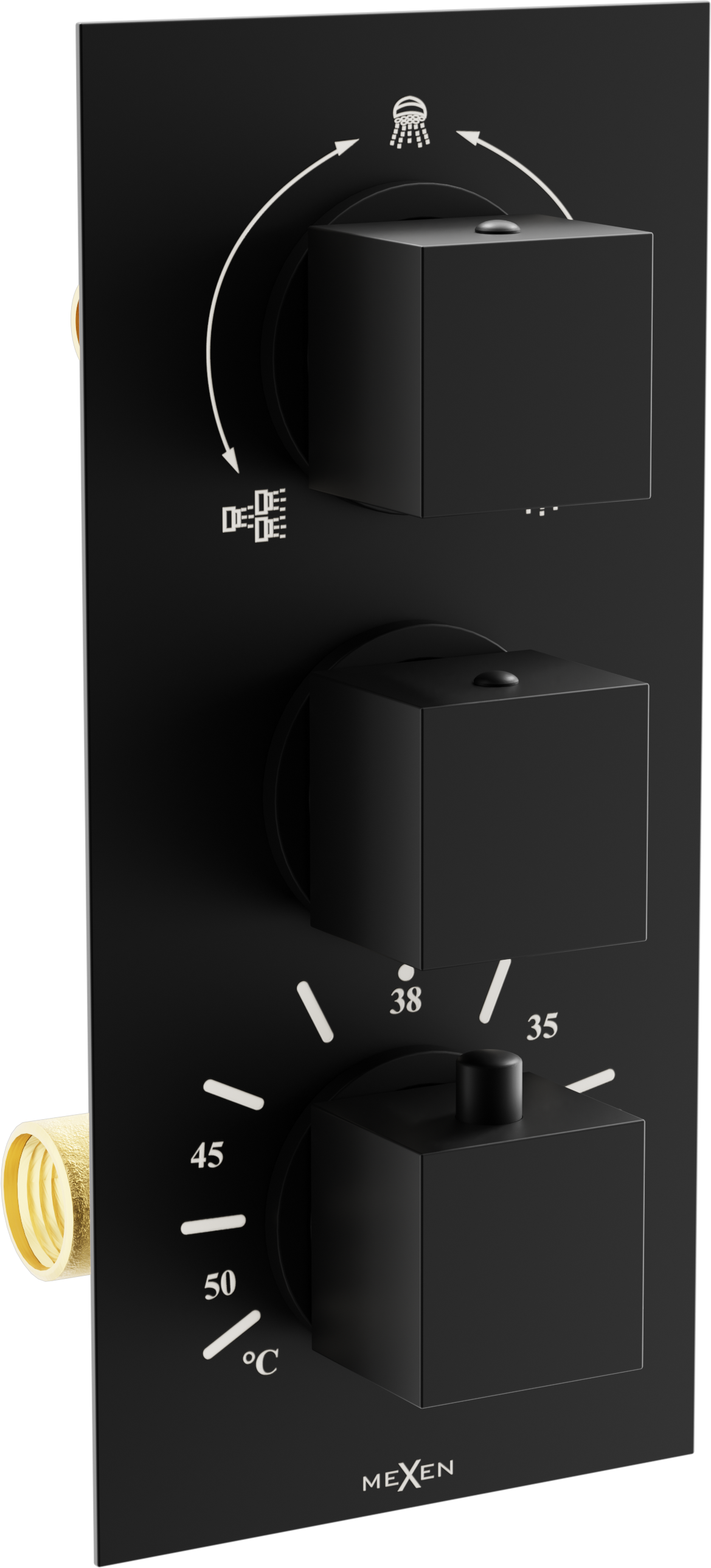 Mexen Cube termostatická vaňovo-sprchová batéria s 3 vývodmi, čierna - 77503-70