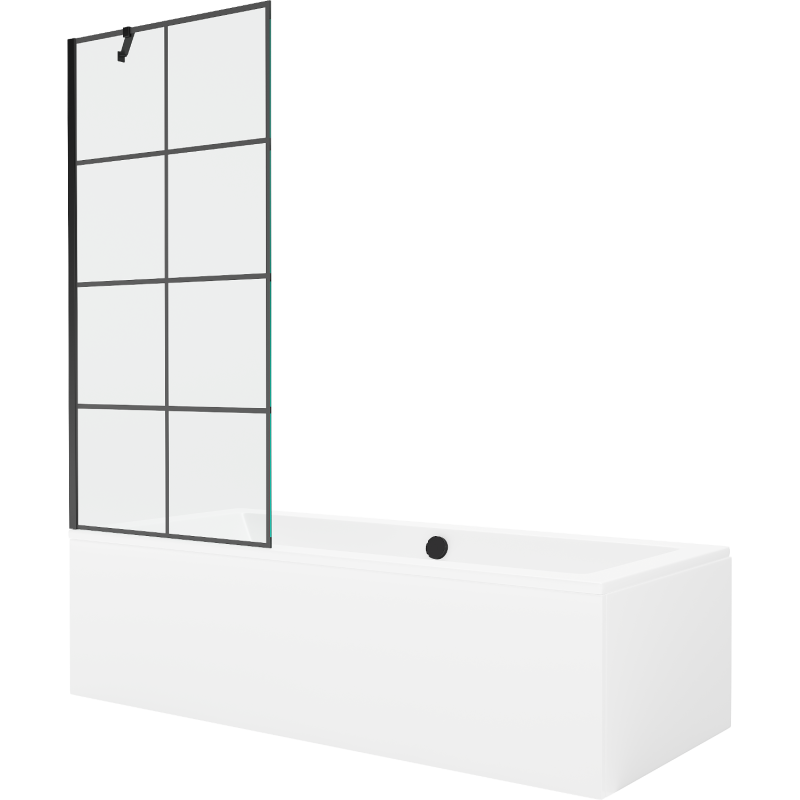 Mexen Cube obdĺžniková vaňa 180 x 80 cm s obkladom a 1-krídlovou sprchovou zástenou 80 cm, Čierny vzor - 550518080X9508007077