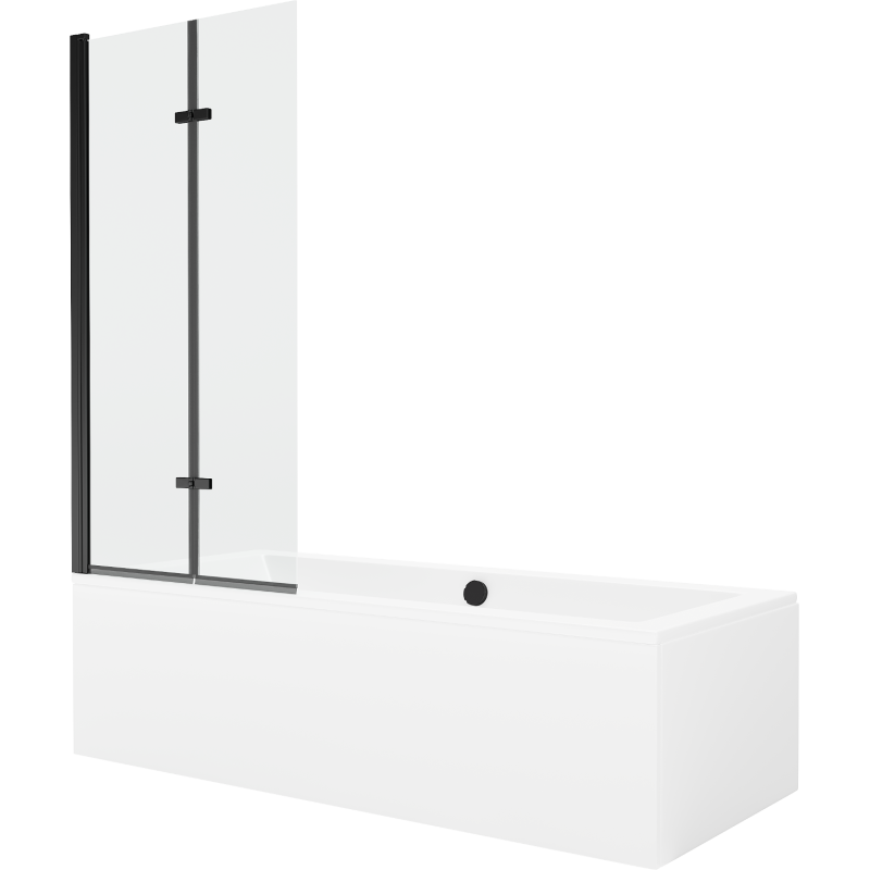 Mexen Cube obdĺžniková vaňa 170 x 80 cm s obkladom a 2-krídlovou zástenou 80 cm, Transparentné, Čierna - 550517080X9208027000