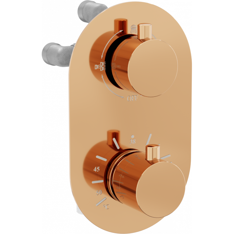 Mexen Kai termostatická vaňovo-sprchová batéria s 3 vývodmi, zlatoružová - 77602-60