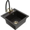 Mexen Vito granitový jednokomorový drez s kuchynskou batériou Duo, Čierna/Zlatá metalíza - 6503-75-671701-57-G