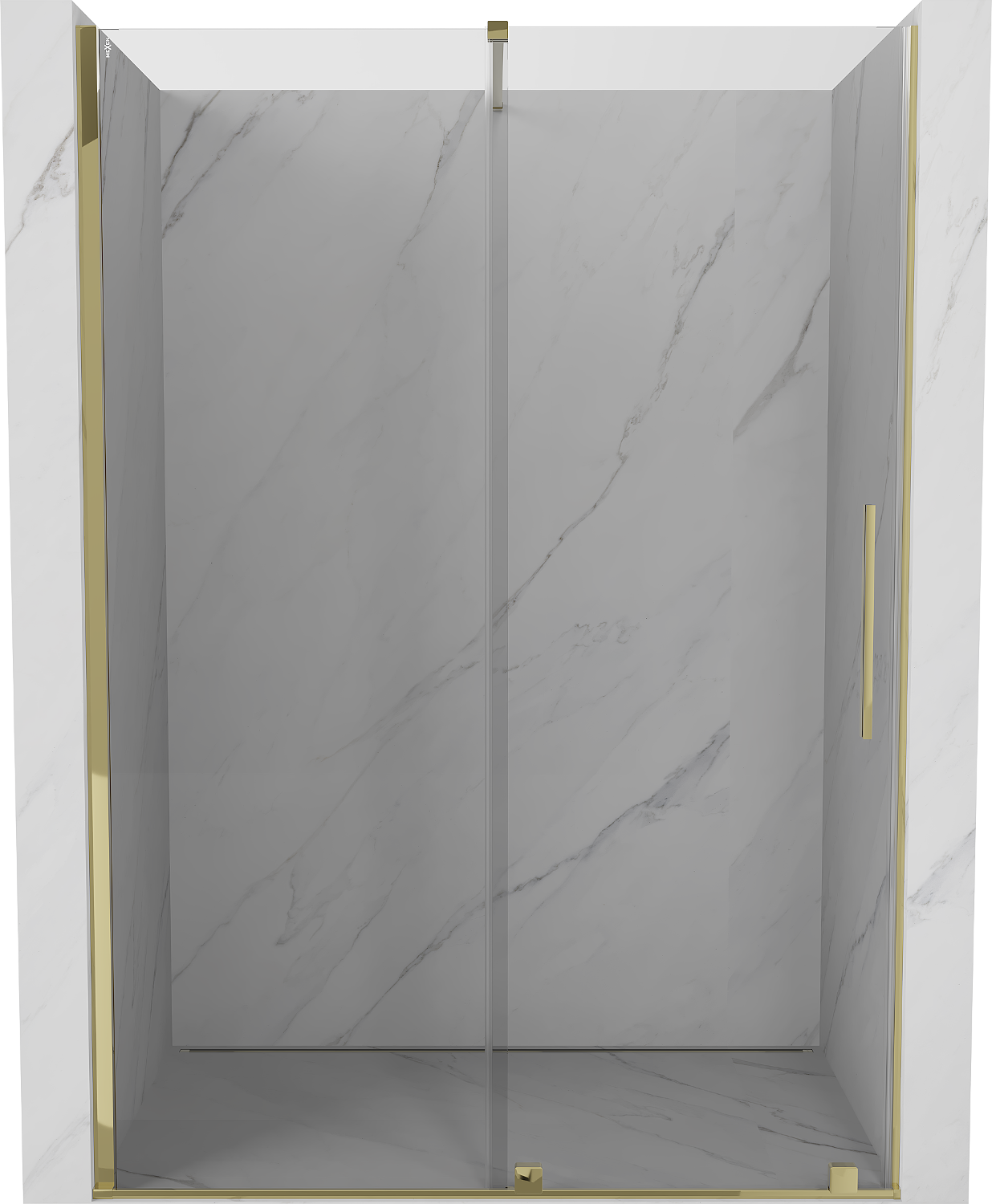 Mexen Velar posúvacie sprchové dvere 130 cm, Priehľadné, zlaté - 871-130-000-01-50