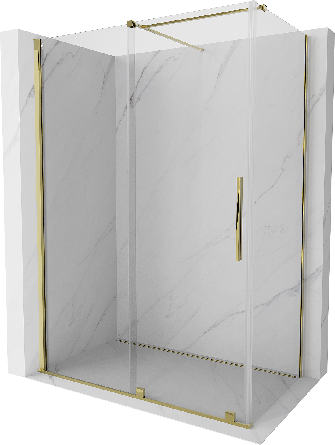 Mexen Velar sprchová kabína, posuvné dvere 160 x 80 cm, Priehľadné, Zlatá - 871-160-080-01-50