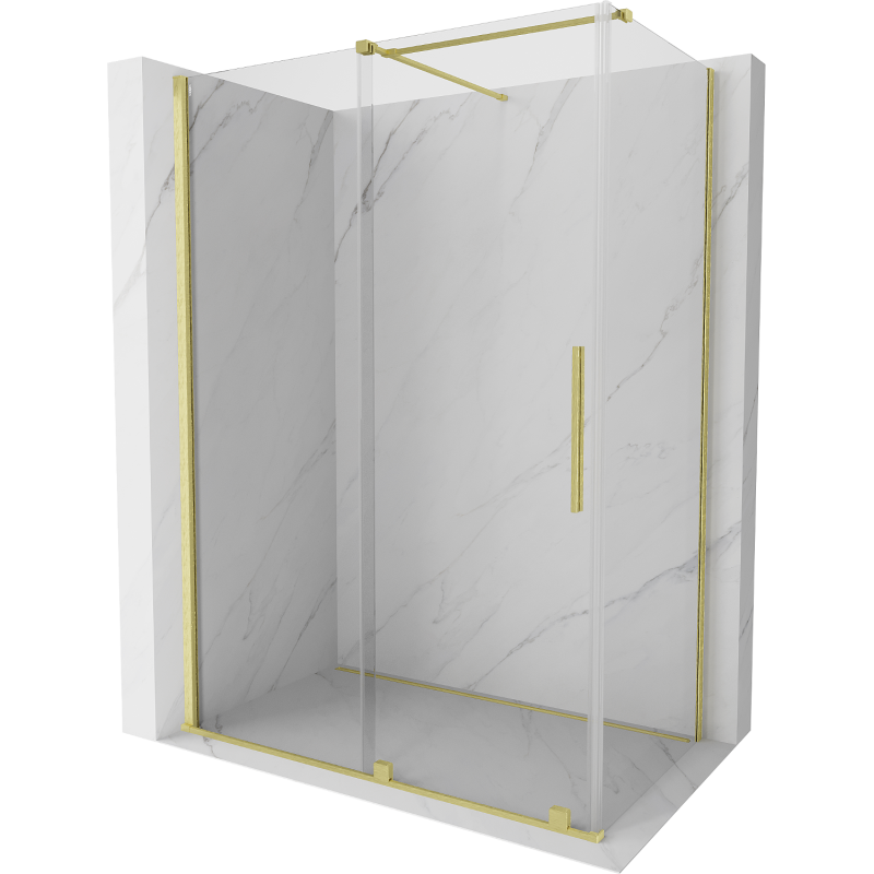 Mexen Velar sprchová kabína, posuvné dvere 160 x 80 cm, Priehľadné, Zlatá kefovaná- 871-160-080-01-55
