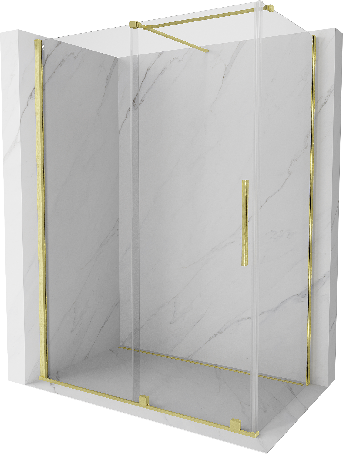 Mexen Velar sprchová kabína, posuvné dvere 160 x 90 cm, Priehľadné, Zlatá kefovaná- 871-160-090-01-55