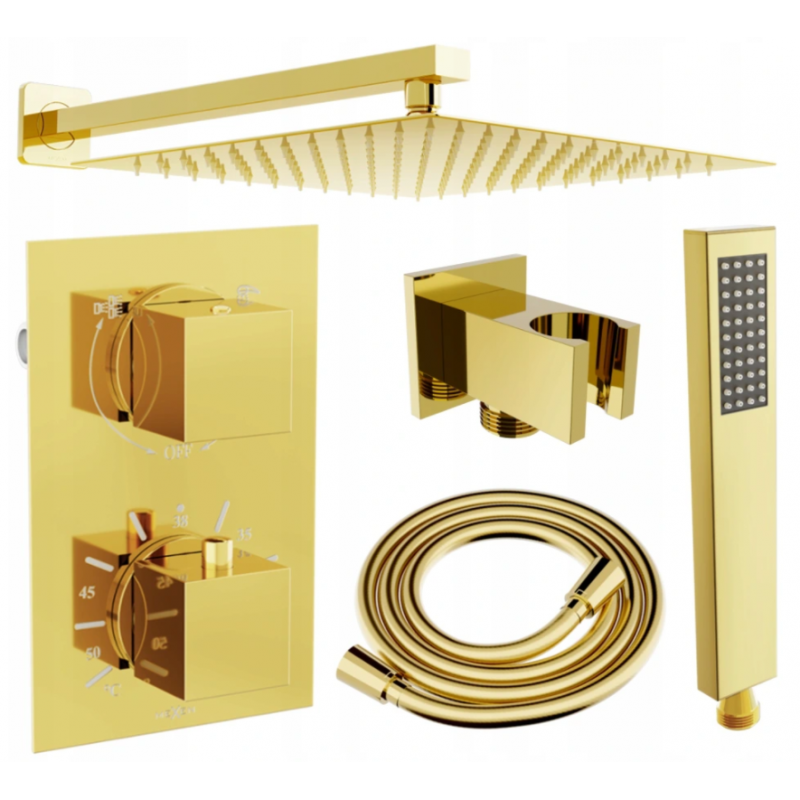 Mexen Cube DR02 sprchová súprava pre podomietkovú inštaláciu z dažďová sprcha 30 cm, zlatá - 77502DR0230-50