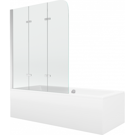 Mexen Cube obdĺžniková vaňa 170 x 80 cm s obkladom a 3-krídlovou sprchovou zástenou 120 cm, transparentnéné, chrómová