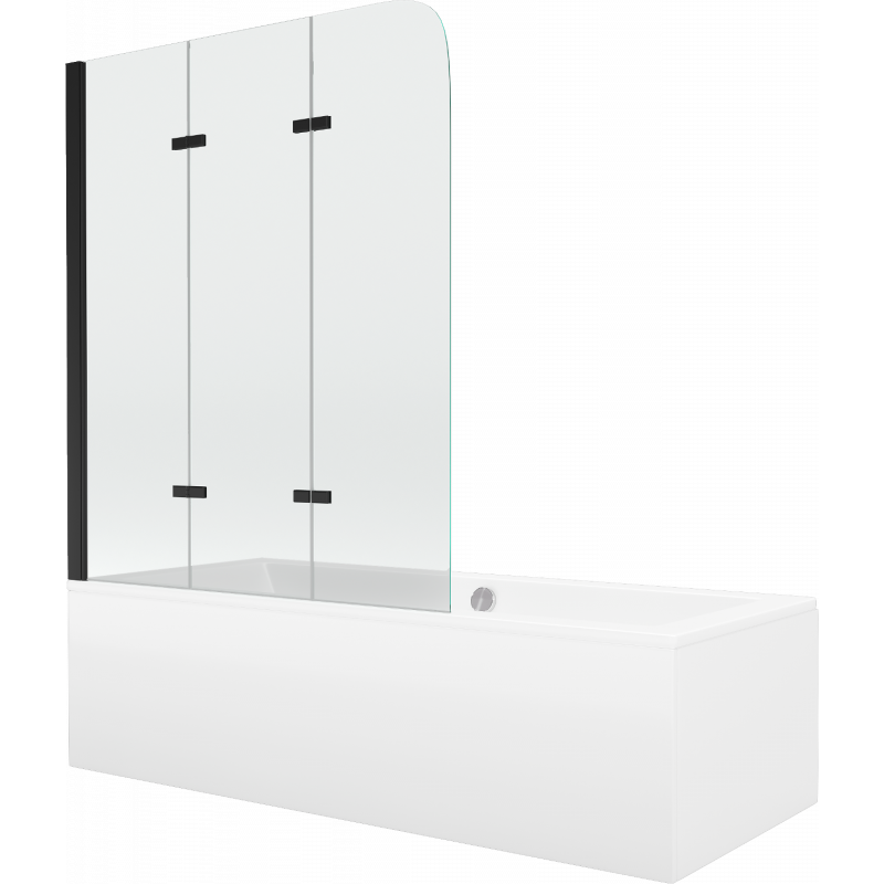Mexen Cube obdĺžniková vaňa 170 x 80 cm s obkladom a 3-krídlovou sprchovou zástenou 120 cm, transparentnéné, čierna