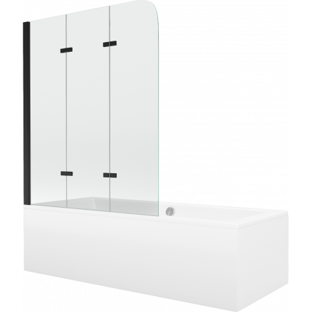 Mexen Cube obdĺžniková vaňa 170 x 80 cm s obkladom a 3-krídlovou sprchovou zástenou 120 cm, transparentnéné, čierna