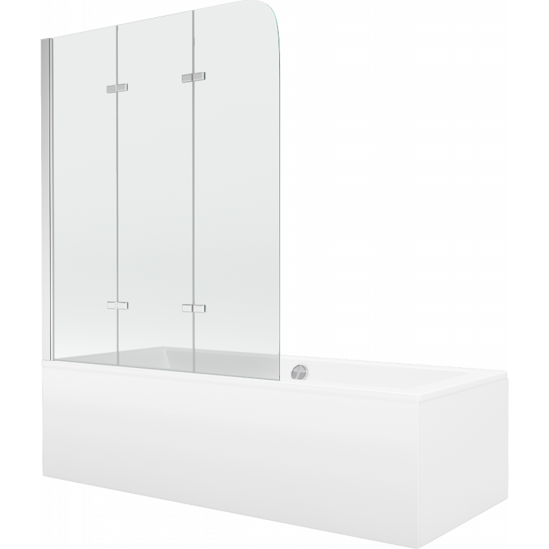 Mexen Cube obdĺžniková vaňa 180 x 80 cm s obkladom a 3-krídlovou zástenou 120 cm, transparentnéné, chrómová
