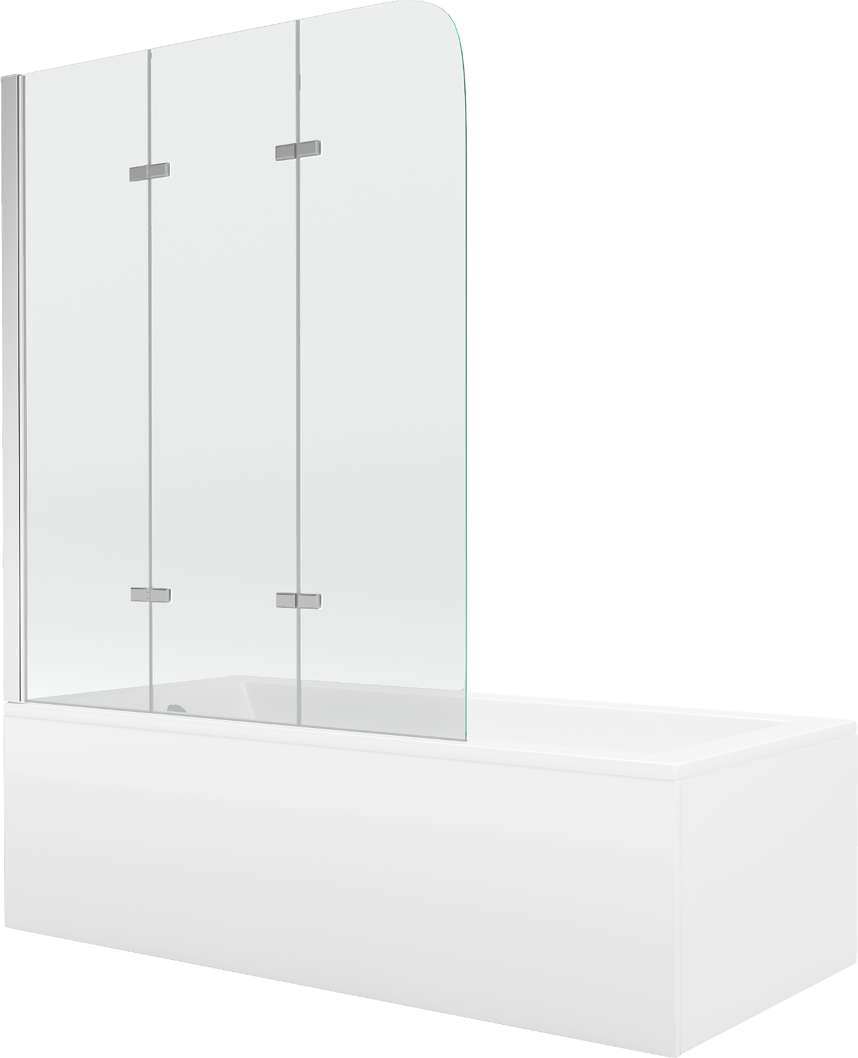 Mexen Cubik obdĺžniková vaňa 150 x 70 cm s obkladom a 3-krídlovou sprchovou zástenou 120 cm, transparentnéné, chrómová