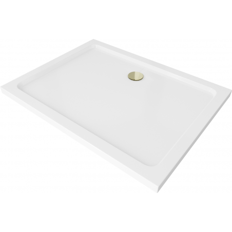Mexen Flat obdĺžniková sprchová vanička slim 140 x 100 cm, biela, syfon zlatá - 40101014G