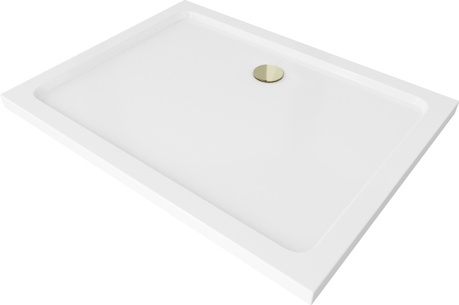 Mexen Flat obdĺžniková sprchová vanička slim 130 x 90 cm, biela, syfon zlatá - 40109013G