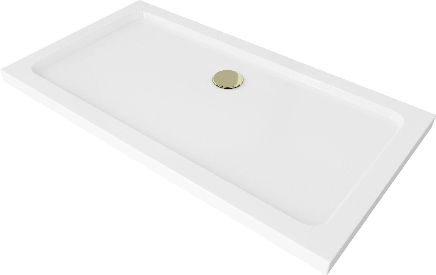Mexen Flat obdĺžniková sprchová vanička slim 140 x 70 cm, biela, syfon zlatá - 40107014G