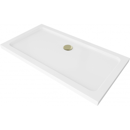 Mexen Flat obdĺžniková sprchová vanička slim 130 x 70 cm, biela, syfon zlatá - 40107013G