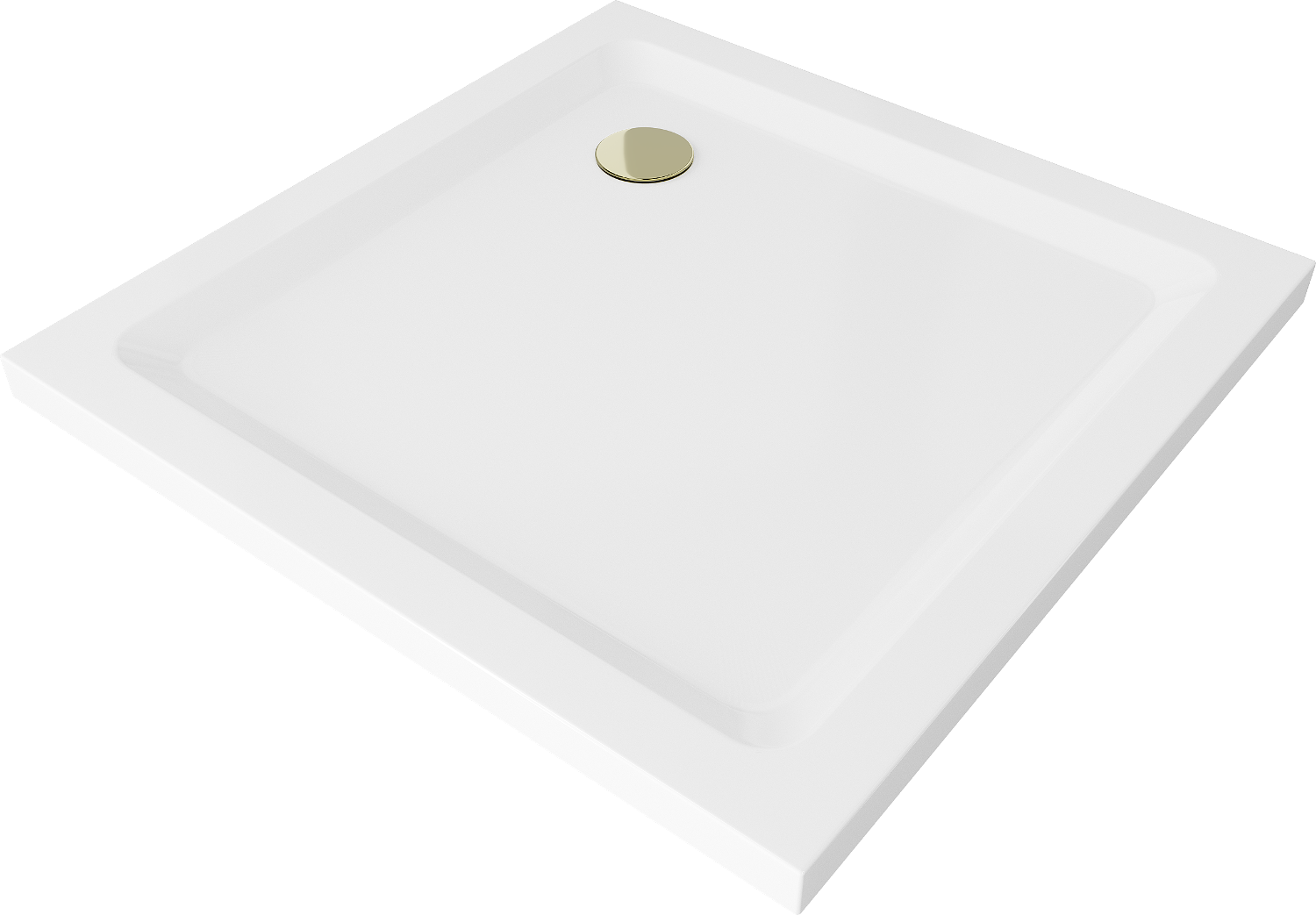 Mexen Flat štvorcová sprchová vanička slim 90 x 90 cm, biela, syfon zlatá - 40109090G