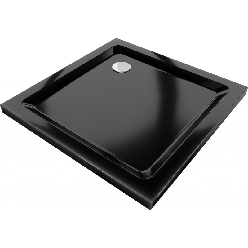 Mexen Flat štvorcová sprchová vanička slim 90 x 90 cm, čierna, sifon chromový- 40709090