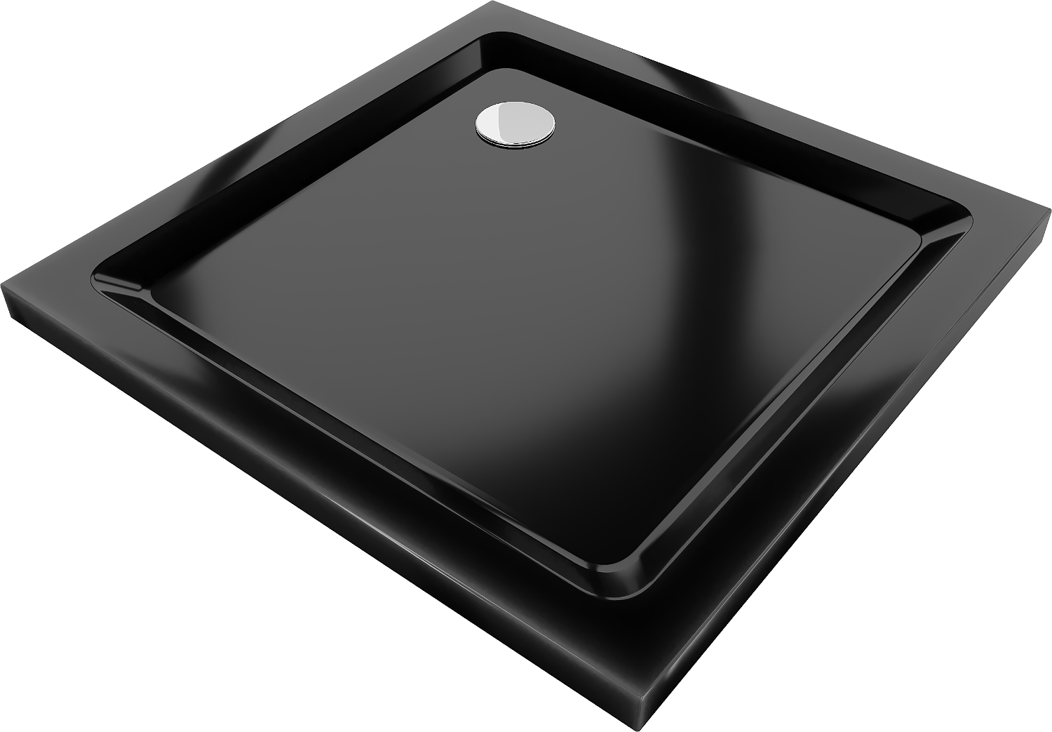 Mexen Flat štvorcová sprchová vanička slim 90 x 90 cm, čierna, sifon chromový- 40709090