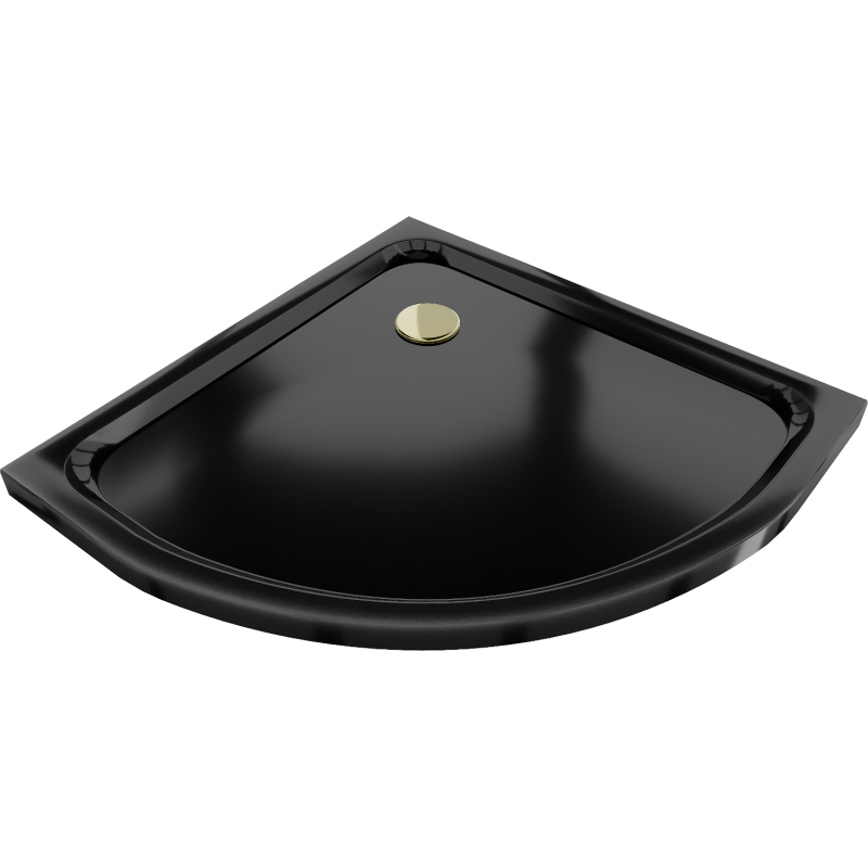 Mexen Flat polkruhová sprchová vanička slim 80 x 80 cm, čierna, syfon zlatá - 41708080G