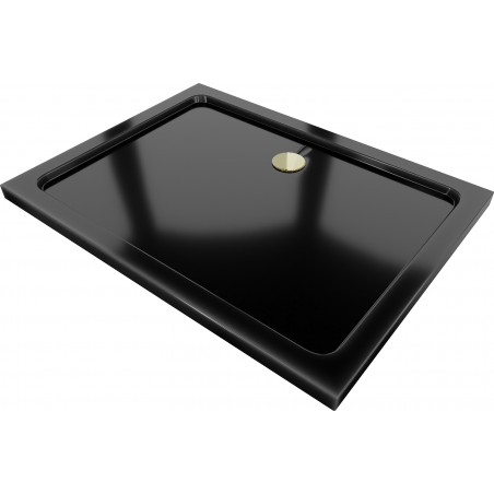 Mexen Flat obdĺžniková sprchová vanička slim 80 x 70 cm, čierna, syfon zlatá - 40707080G