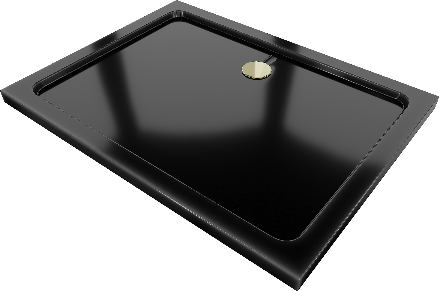 Mexen Flat obdĺžniková sprchová vanička slim 130 x 100 cm, čierna, syfon zlatá - 40701013G