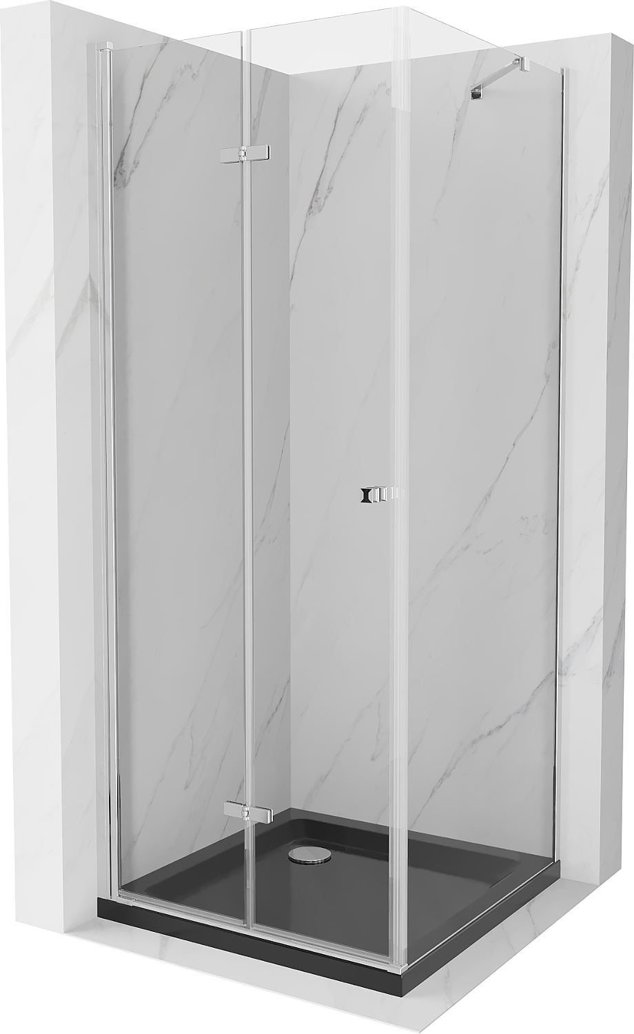 Mexen Lima sprchová kabína, skladacie dvere 80 x 80 cm, transparentnéné, chrómová + závesný bidet Flat, čierna