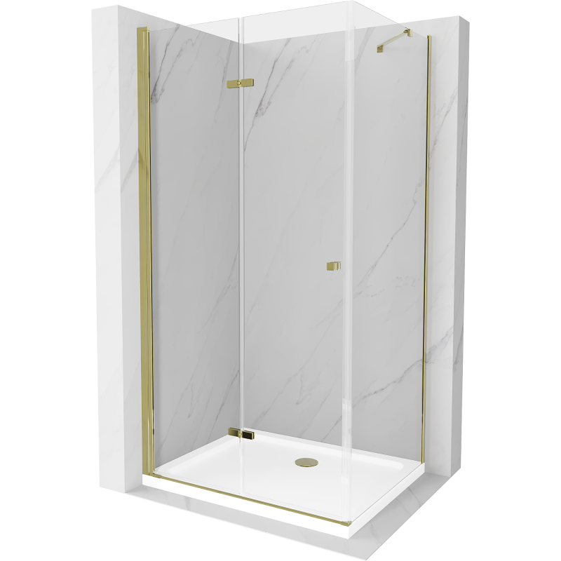 Mexen Lima sprchová kabína, skladacie dvere 90 x 80 cm, transparentnéné, zlatá + závesný bidet Flat - 856-090-080-50-00-4010