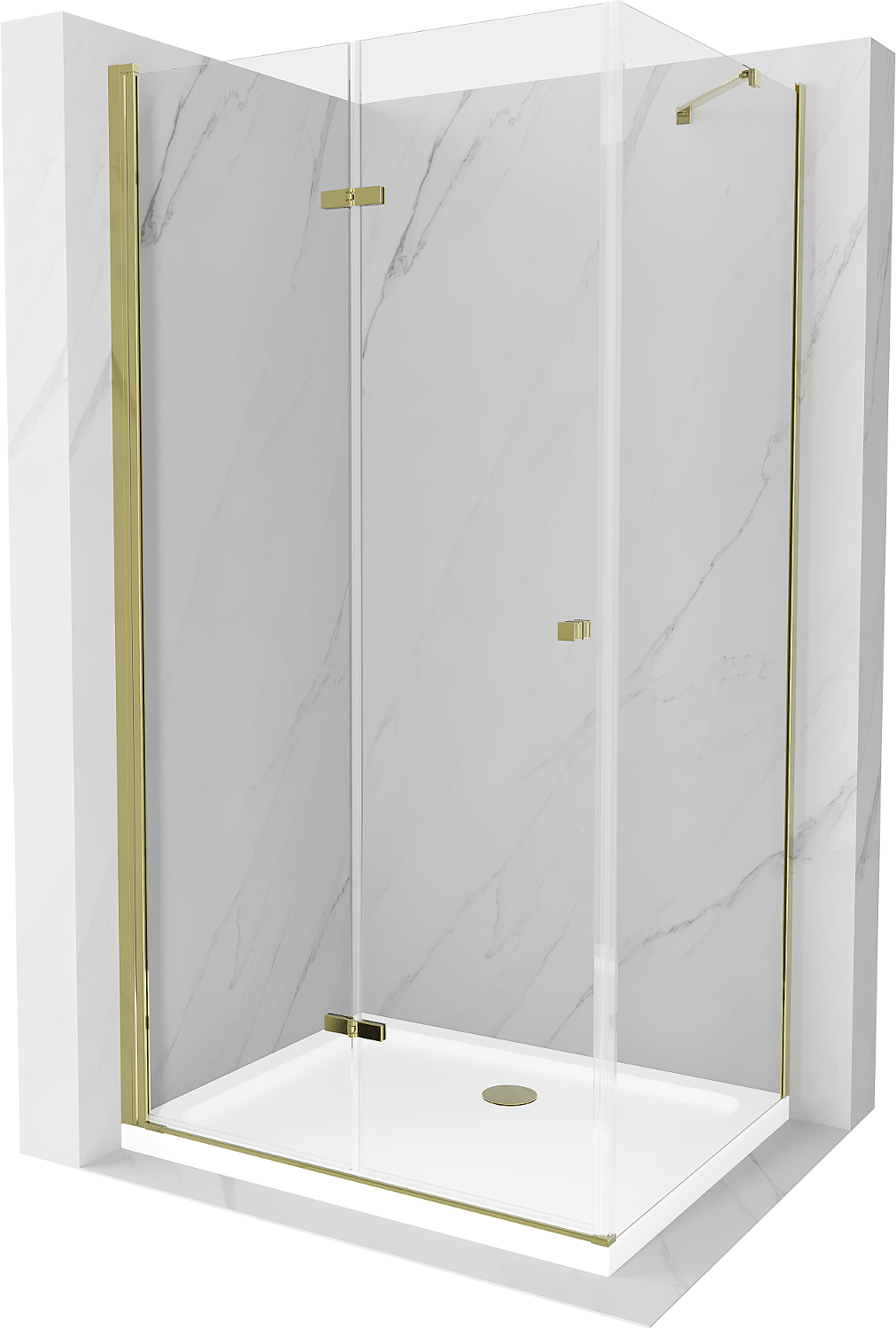 Mexen Lima sprchová kabína, skladacie dvere 90 x 80 cm, transparentnéné, zlatá + závesný bidet Flat - 856-090-080-50-00-4010