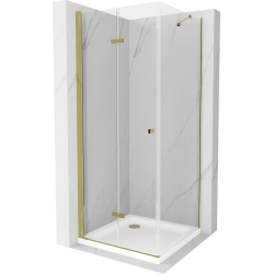 Mexen Lima sprchová kabína, skladacie dvere 100 x 100 cm, transparentnéné, zlatá + závesný bidet Flat - 856-100-100-50-00-4010