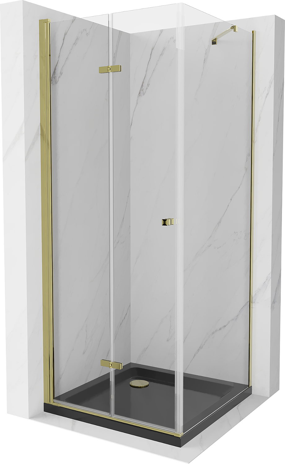 Mexen Lima sprchová kabína, skladacie dvere 80 x 80 cm, transparentnéné, zlatá + závesný bidet Flat, čierna