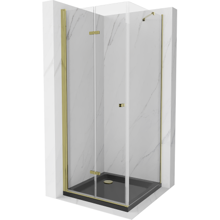 Mexen Lima sprchová kabína, skladacie dvere 90 x 90 cm, transparentnéné, zlatá + závesný bidet Flat, čierna