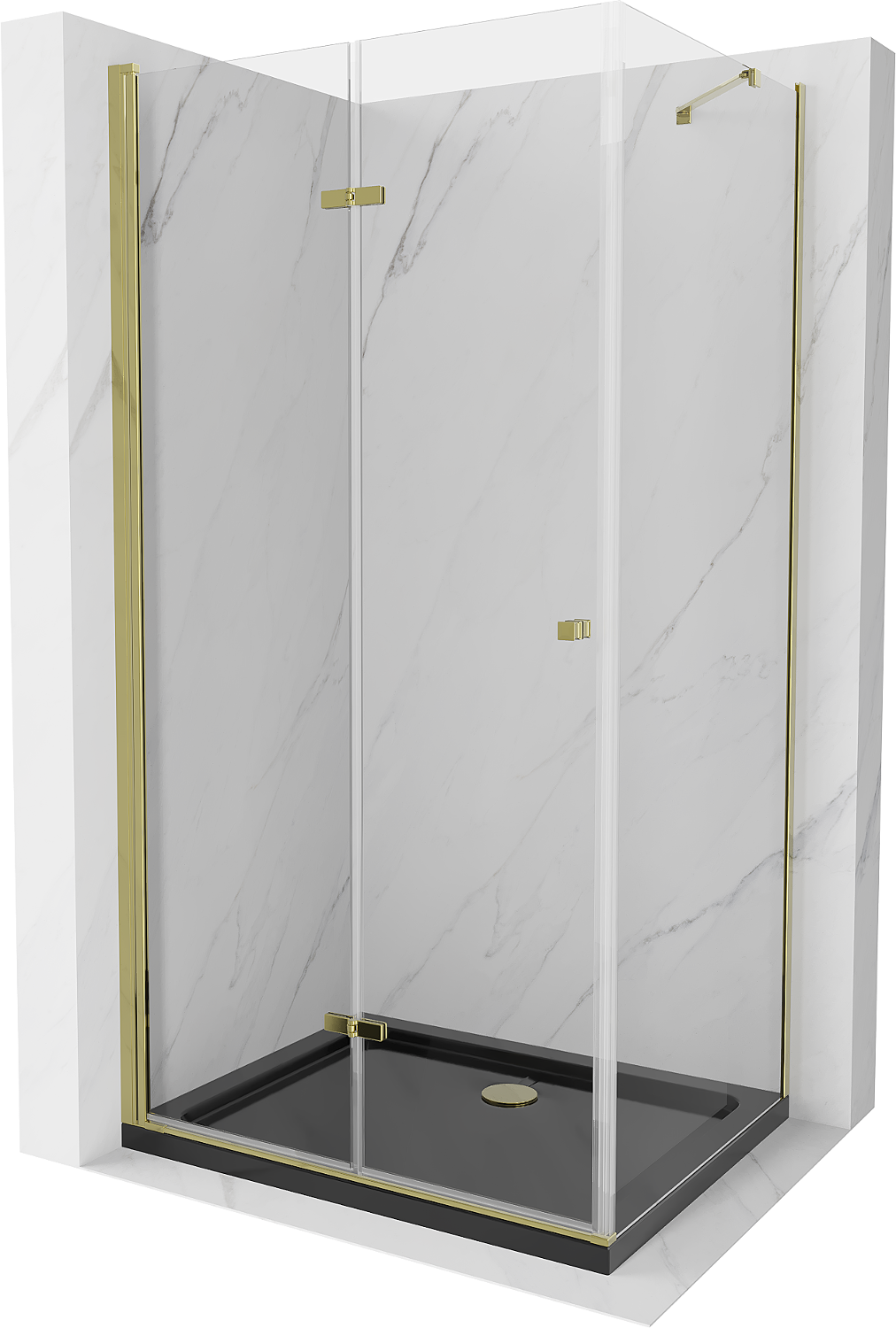 Mexen Lima sprchová kabína, skladacie dvere 90 x 100 cm, transparentnéné, zlatá + závesný bidet Flat, čierna