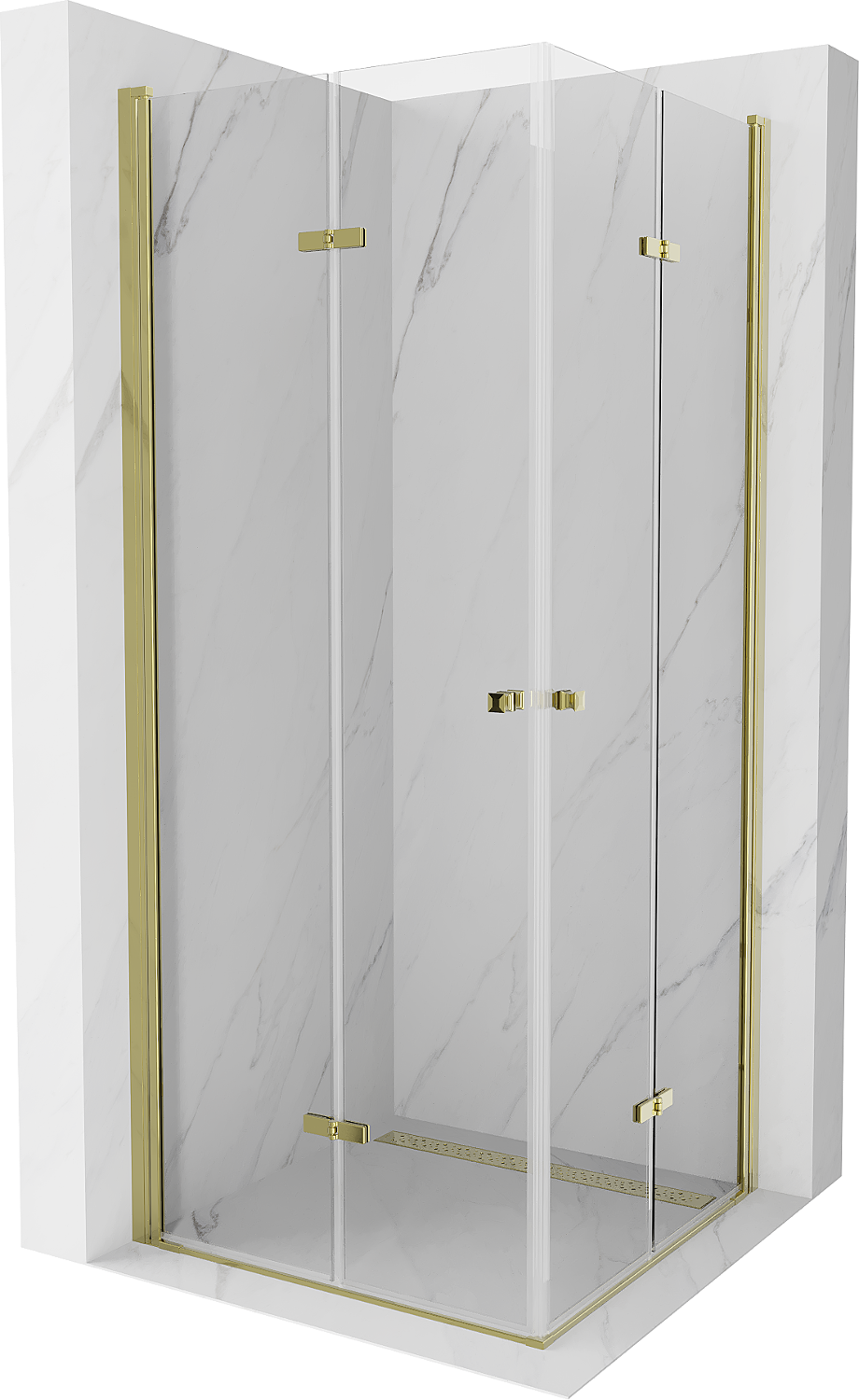 Mexen Lima Duo sprchová kabína, skladacie dvere 70 x 70 cm, transparentnéné, zlatá - 856-070-070-50-00-02