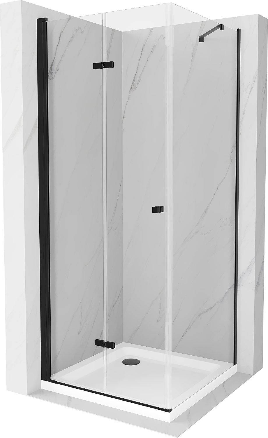 Mexen Lima sprchová kabína, skladacie dvere 80 x 80 cm, transparentnéné, čierna + závesný bidet Flat, biela