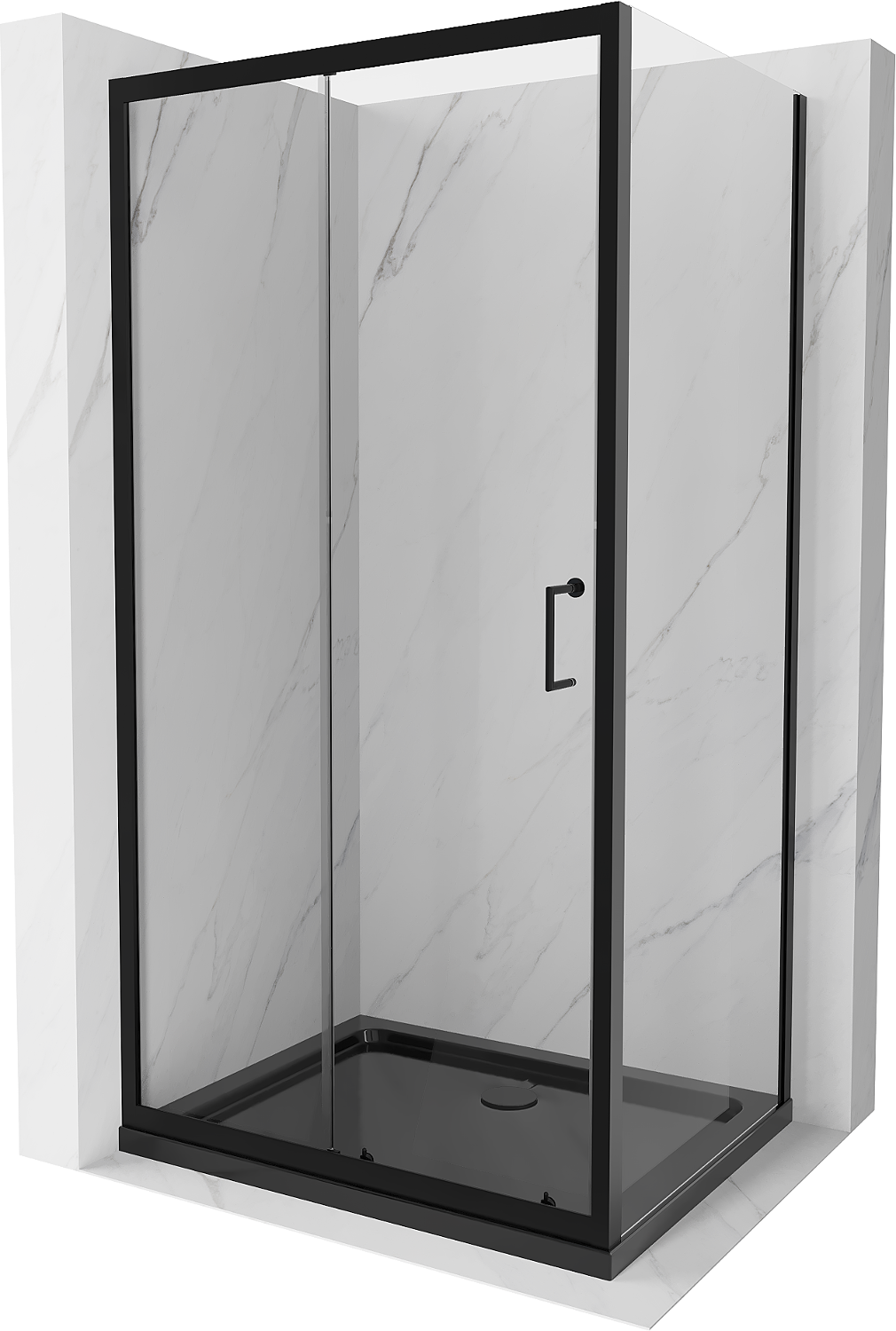 Mexen Apia sprchová kabína, posuvné dvere 140 x 80 cm, transparentnéné, čierna + závesný bidet Flat, čierna