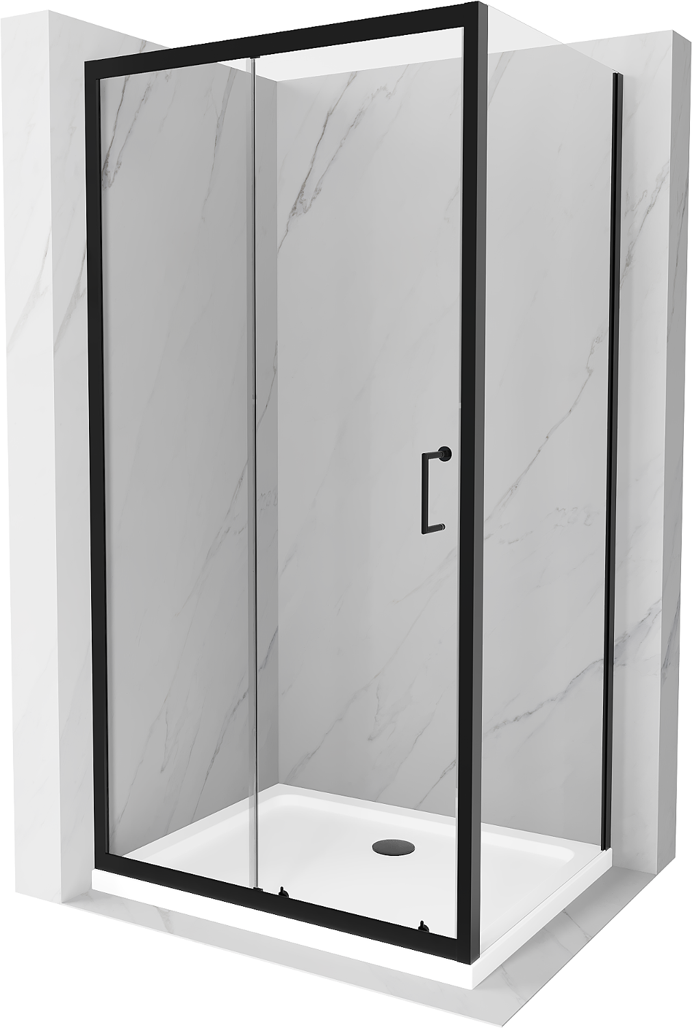 Mexen Apia sprchová kabína, posuvné dvere 140 x 100 cm, transparentnéné, čierna + závesný bidet Flat, biela