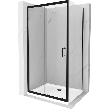 Mexen Apia sprchová kabína, posuvné dvere 130 x 90 cm, transparentnéné, čierna + závesný bidet Flat, biela