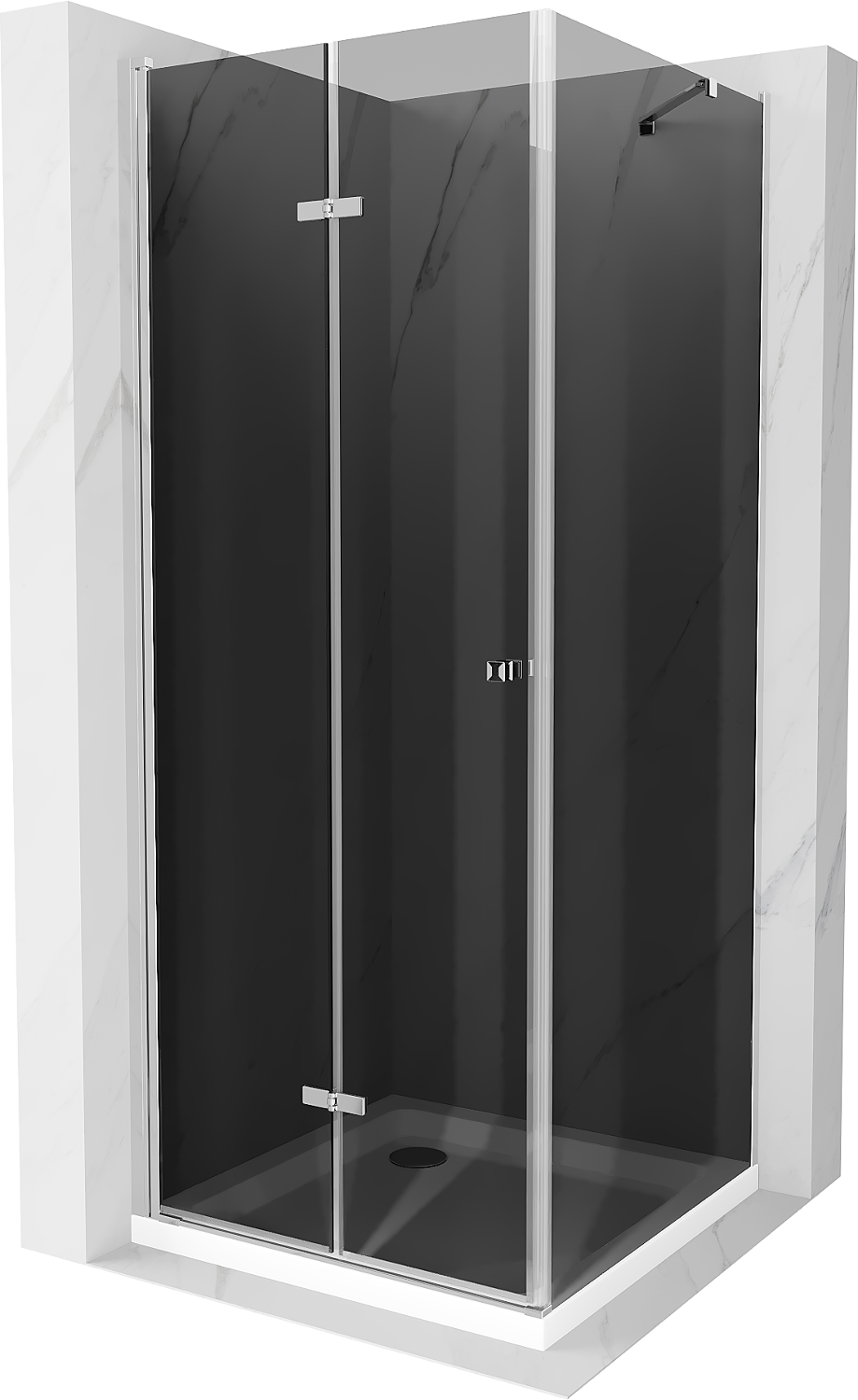 Mexen Lima sprchová kabína, skladacie dvere 100 x 100 cm, grafitová čierna, chrómová + závesný bidet Flat, biela