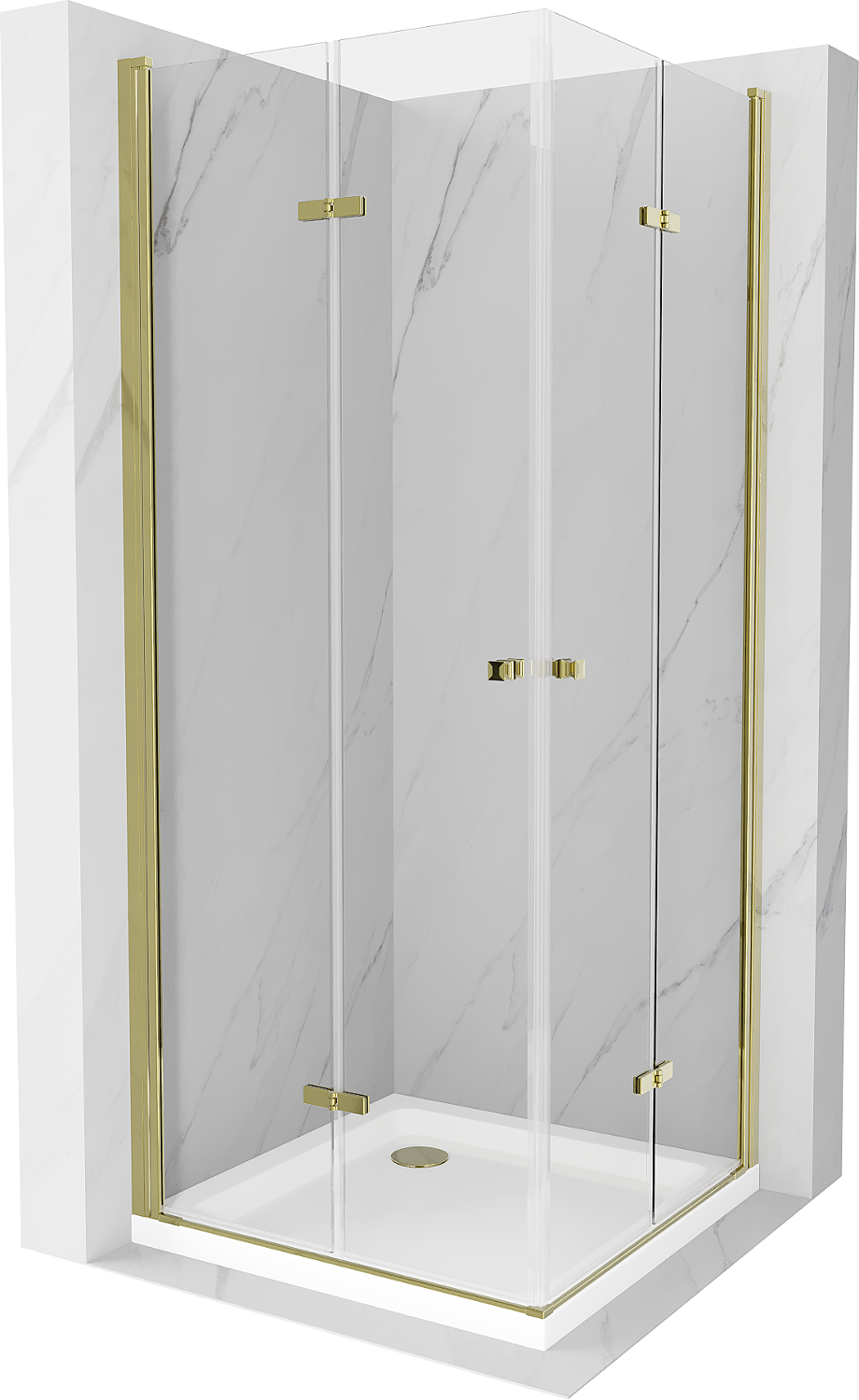Mexen Lima Duo sprchová kabína, skladacie dvere 80 x 80 cm, transparentnéné, zlatá + závesný bidet Flat