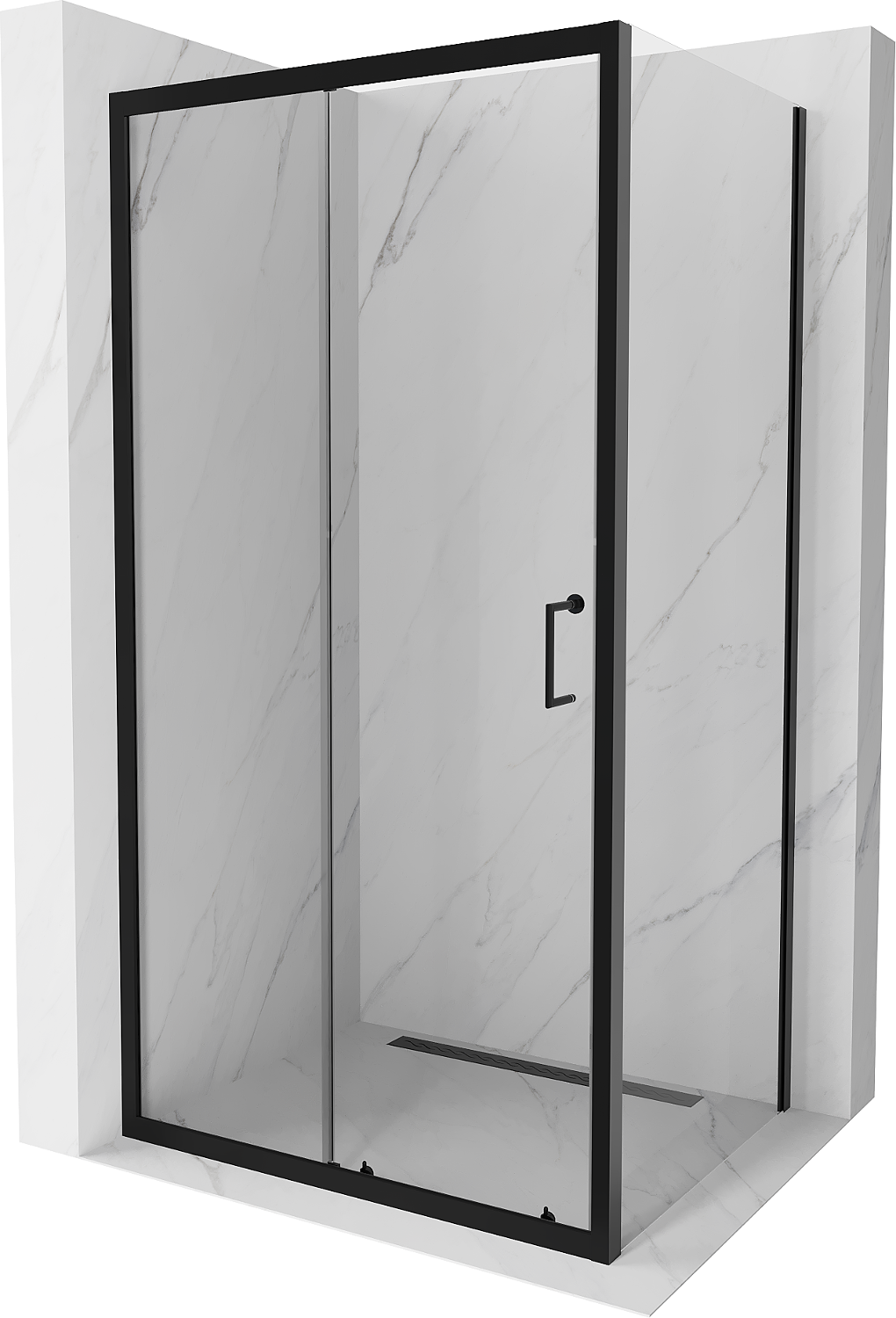 Mexen Apia sprchová kabína, posuvné dvere 140 x 80 cm, transparentnéné, čierna - 840-140-080-70-00