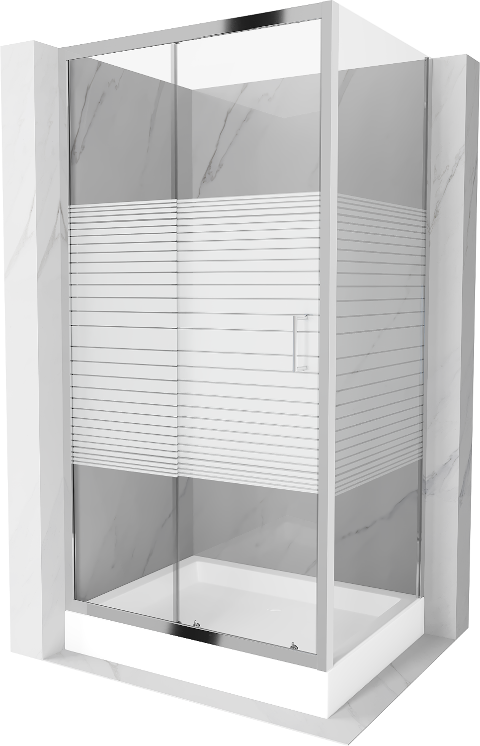 Mexen Apia sprchová kabína, posuvné dvere 120 x 80 cm, pruhy, chrómová + závesný bidet Rio - 840-120-080-01-20-4510