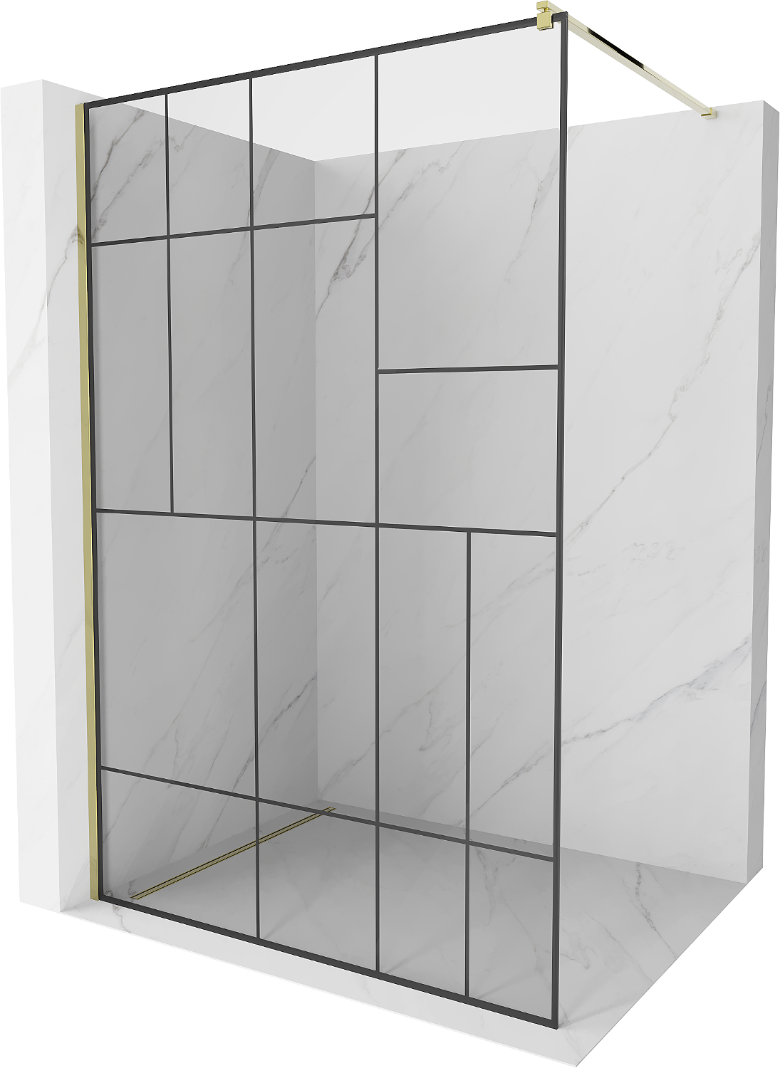 Mexen Kioto sprchová stena 110 x 200 cm, transparentnéné/čierny vzor 8 mm, zlatá - 800-110-101-50-78