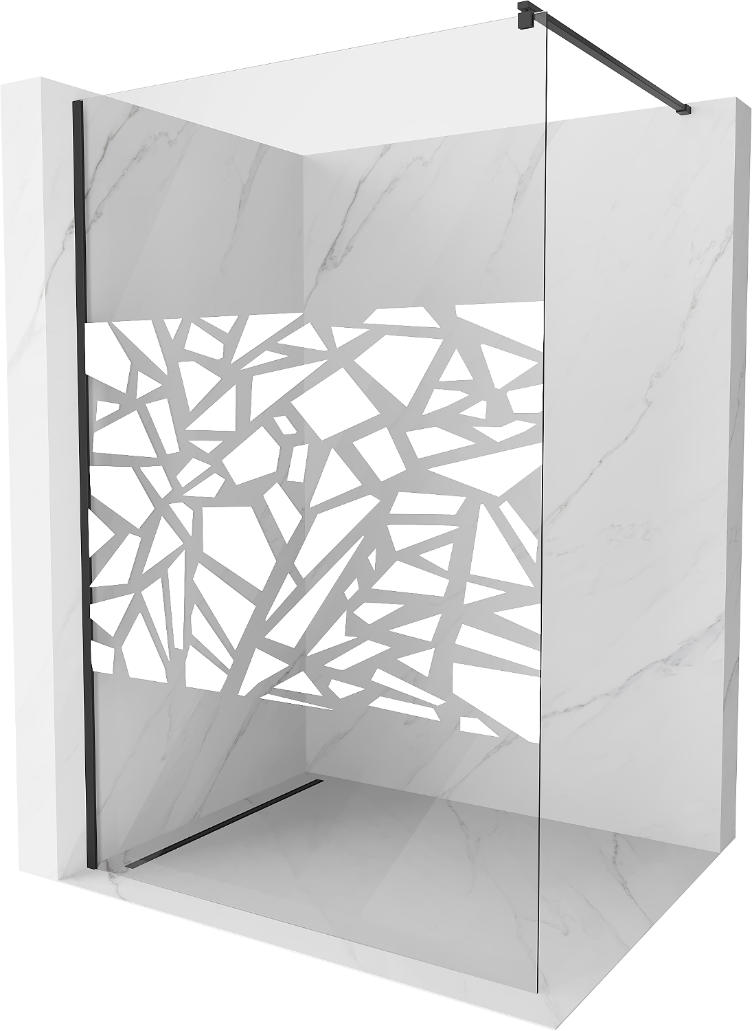 Mexen Kioto sprchová stena 90 x 200 cm, transparentnéné/biely vzor 8 mm, čierna - 800-090-101-70-85